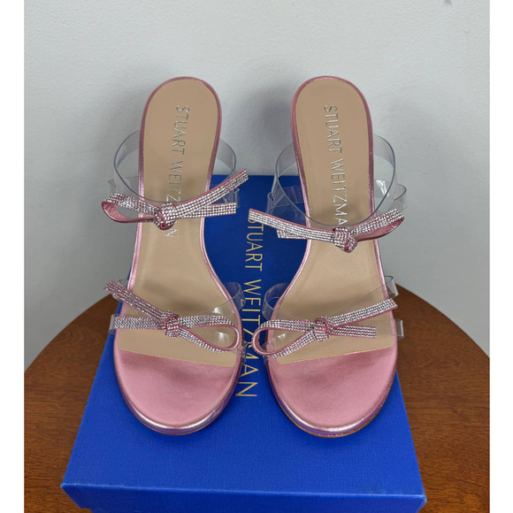 Stuart Weitzman Bow 100 Slide Sandal in Clear/Cotton Candy Size 9 - Picture 4 of 12